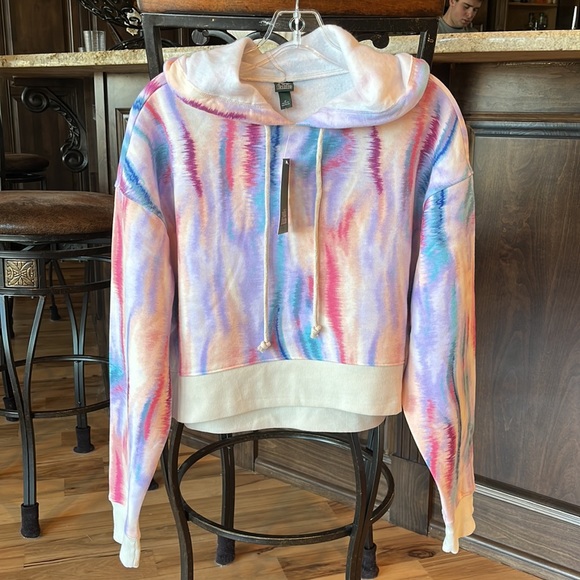 Comfy Cropped Hoodie Water Color Sweatshirt Womens Medium New - Picture 6 of 15